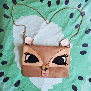 Betsey Johnson Tan and Cream Deer Face Crossbody Bag